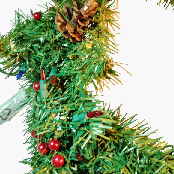 Pre Lit Pine Wreath Multi Color Lights Pinecones New 24 Inch - Picture 4 of 12